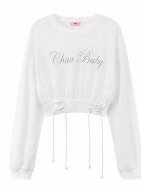 White Lace-Peep Cinched Waist Long Sleeve Top - Baby Baby Script